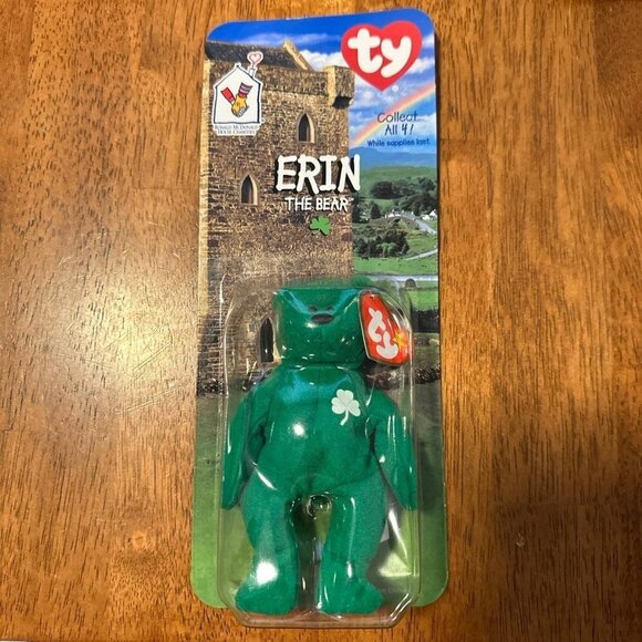 Erin The Bear 1997 McDonalds Ty Beanie Baby with Rare 1993/Oak Brook Tag Errors - Picture 1 of 8